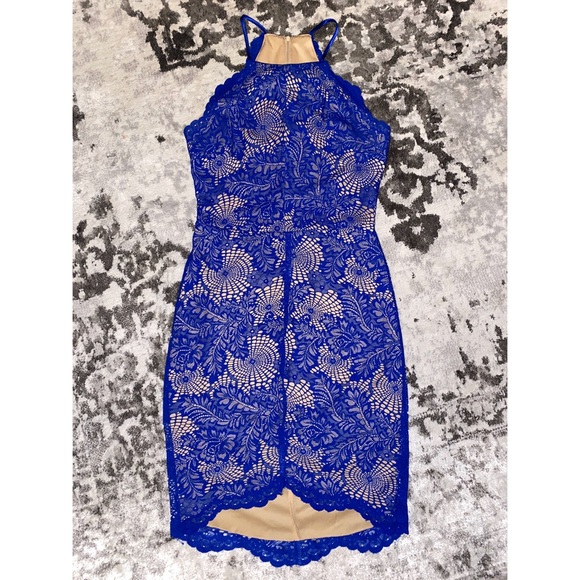 B Darlin Dresses & Skirts - Blue lace with nude underlay fitted dress